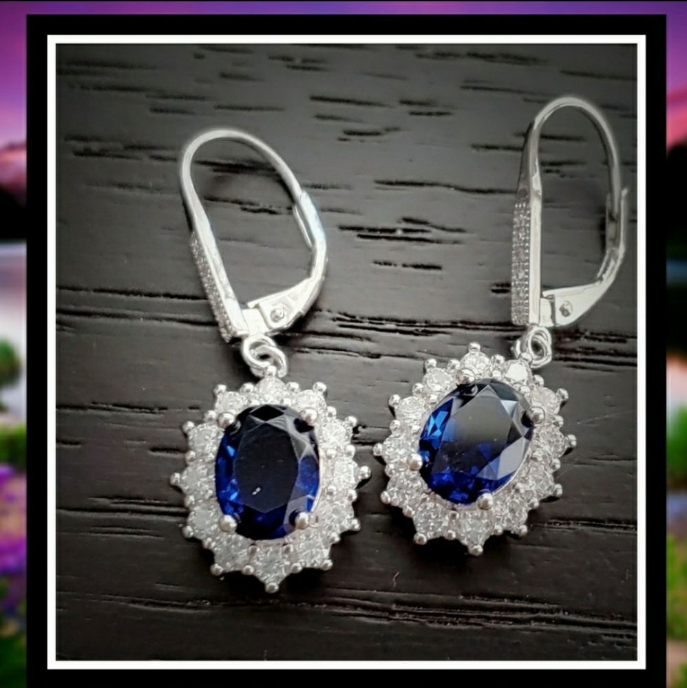 NIB GENUINE SAPPHIRE 18k White Gold Earrings